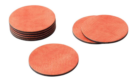 Set of 8 Round Snakeskin Coasters - Coral