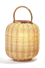 Woven Cane Lantern with Gold Handles